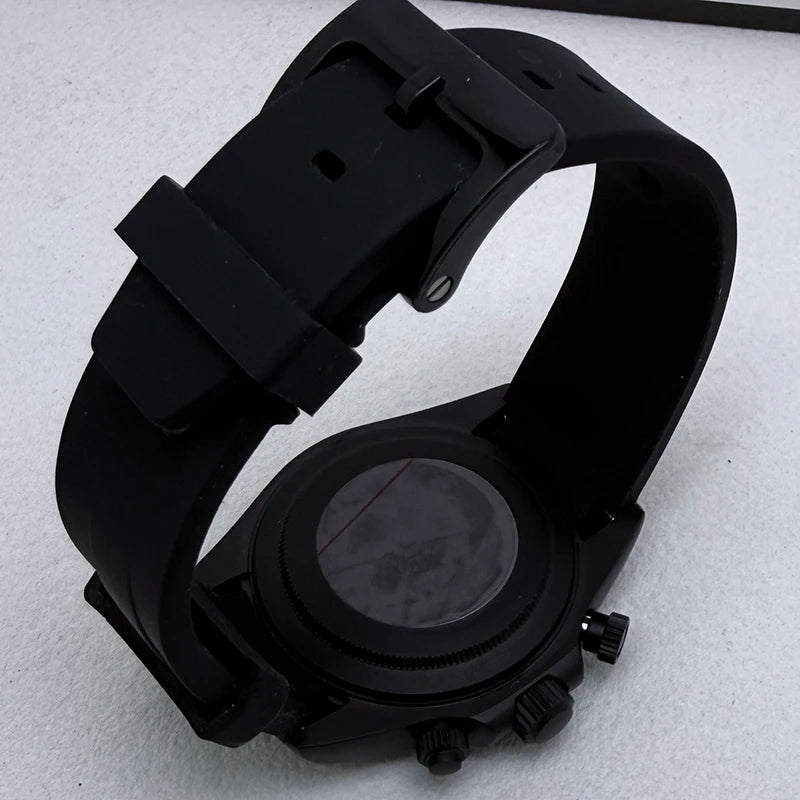 316L Steel 39mm Matte Black Case+Strap Sapphire Glass Ceramic Bezel Fit VK63