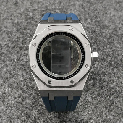 41mm 316L Steel Case+Strap+Ring Sapphire Glass Watch Case Fit NH35/NH36