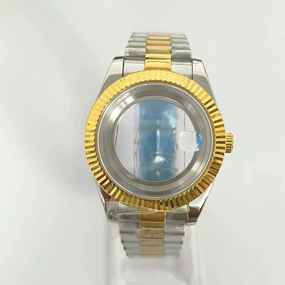 41mm Silver-Gold Classic Style Watch Case+Strap 28.5mm Dial Waterproof Fit 8285