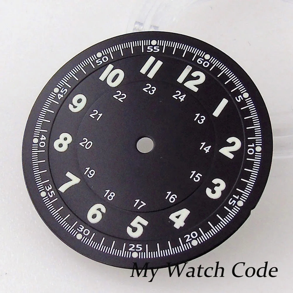Pilot 29mm Nologo black and silver dial face for NH35 NH36 vintage diver watch mod parts