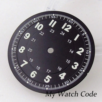 Pilot 29mm Nologo black and silver dial face for NH35 NH36 vintage diver watch mod parts