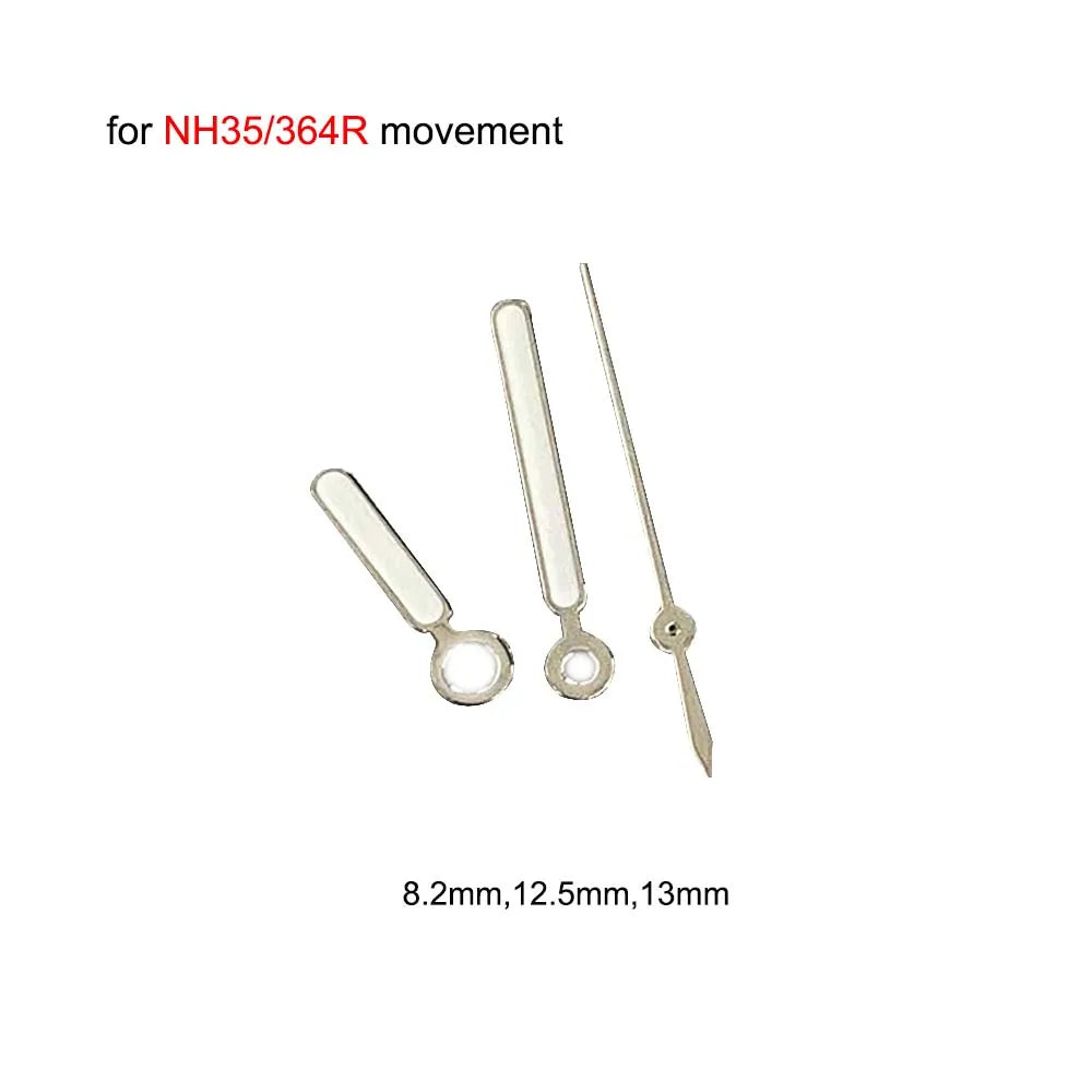 Silver Trim Silver White Watch Hands with Green Luminous for NH35 NH36 Movement