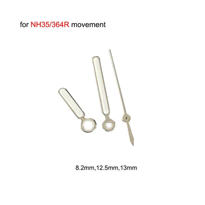 Silver Trim Silver White Watch Hands with Green Luminous for NH35 NH36 Movement