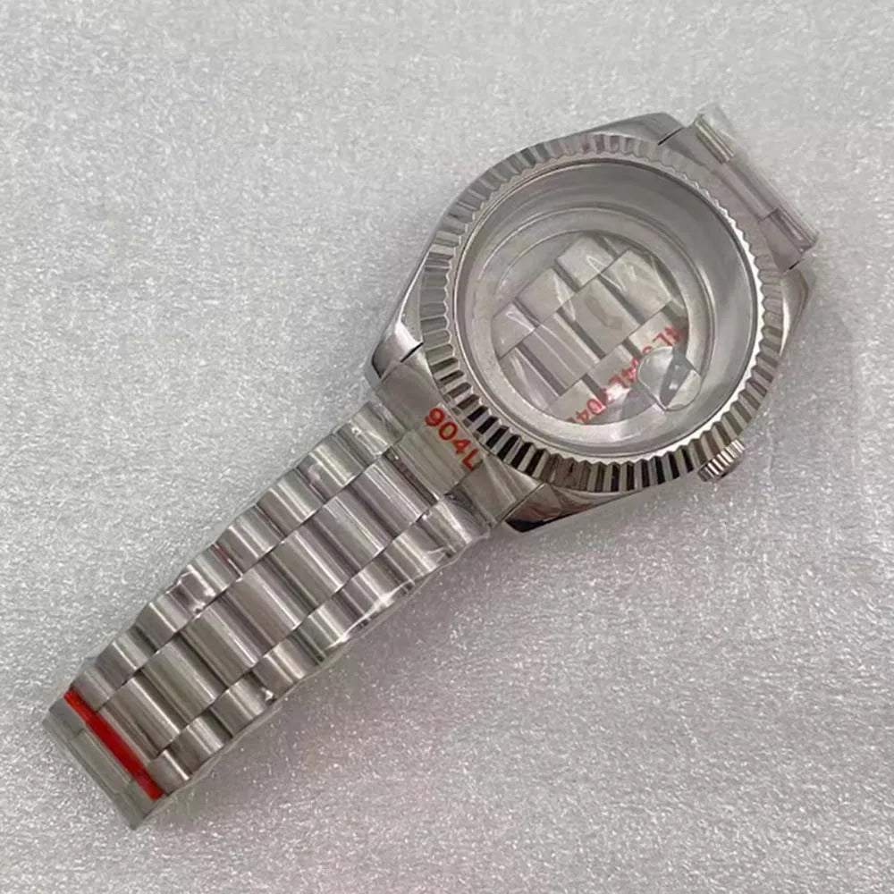 40mm Steel Watch Case Strap Fit for 8285 Transparent Back Cover Cyclops Lens