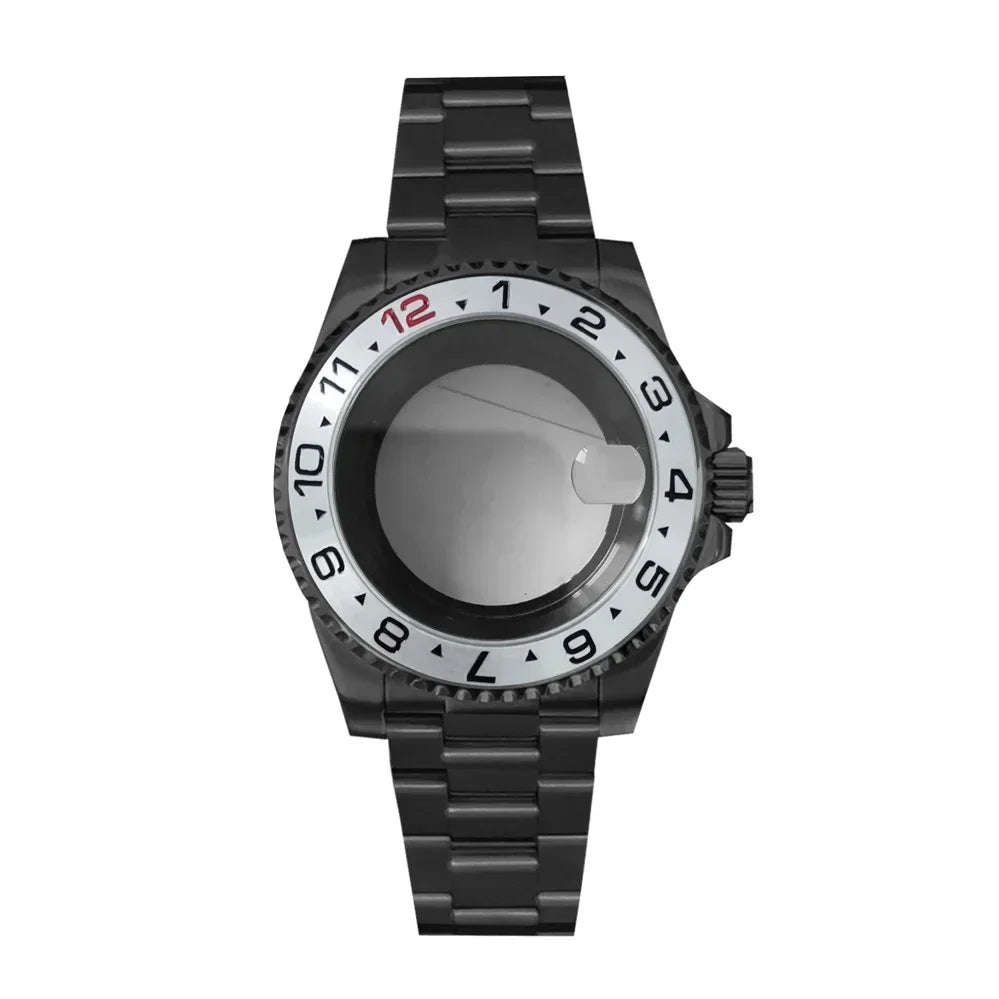 40MM Black Watch Case + Strap SUB Steel Case with Sapphire Crystal for NH35 NH36