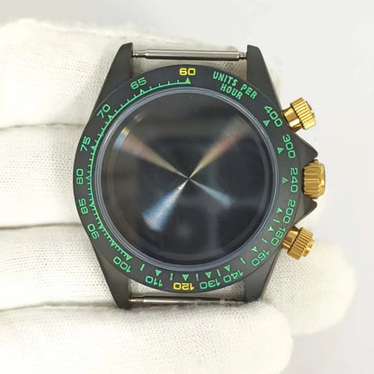 39mm Watch Case Black Green Gold Case with Sapphire Glass for VK63 Movement