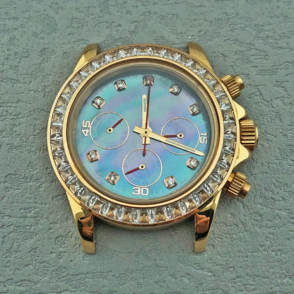 40mm Diamond Bezel Aurora Dial 316l Steel Sapphire Glass Case Suitable For VK63