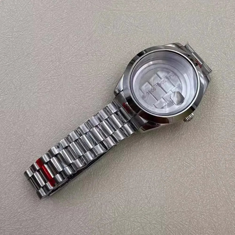 40mm Steel Watch Case Strap Fit for 8285 Transparent Back Cover Cyclops Lens