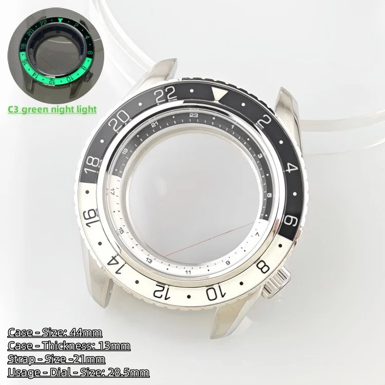 44mm Watch Case Green Luminous GMT Sprite Bezel Diving Case for NH34/NH35