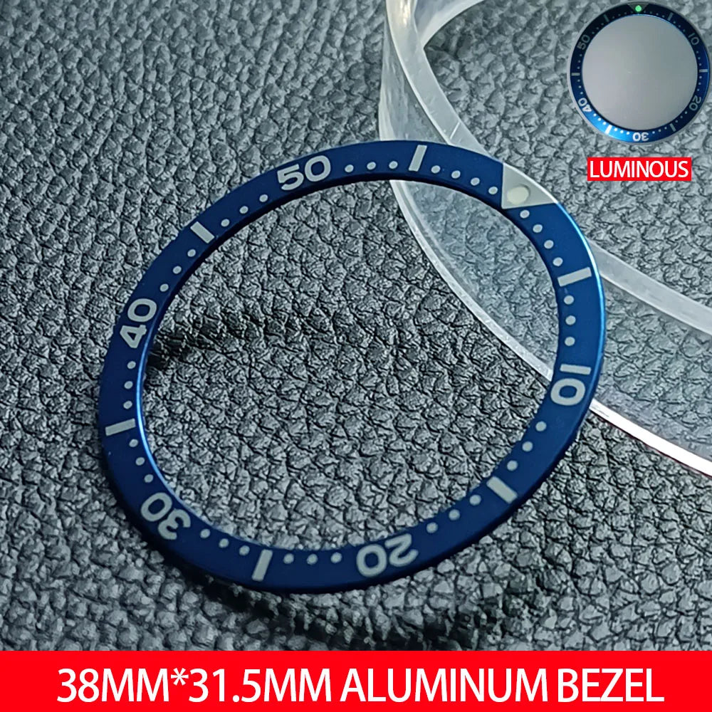Flat luminous aluminum bezel insert for 38mm watches, durable replacement accessory.