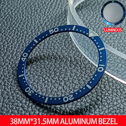 Flat luminous aluminum bezel insert for 38mm watches, durable replacement accessory.