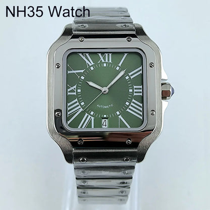 Square Roma Dial Watch Case Folding Buckle Square Case fit NH35 Movement
