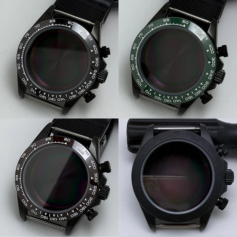 316L Steel 39mm Black Watch Case Sapphire Glass Ceramic/Steel Bezel Fit VK63