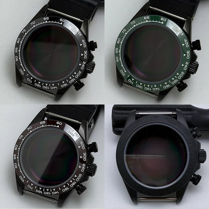 316L Steel 39mm Black Watch Case Sapphire Glass Ceramic/Steel Bezel Fit VK63