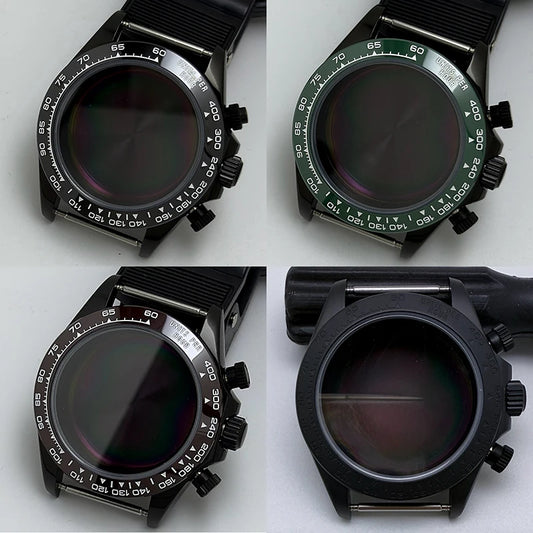 316L Steel 39mm Black Watch Case Sapphire Glass Ceramic/Steel Bezel Fit VK63