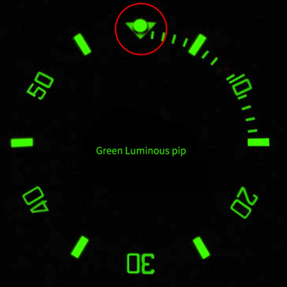 Set of 3 gold base green lume pips, 2.3x0.4mm, for RLX Submariner bezel markers.