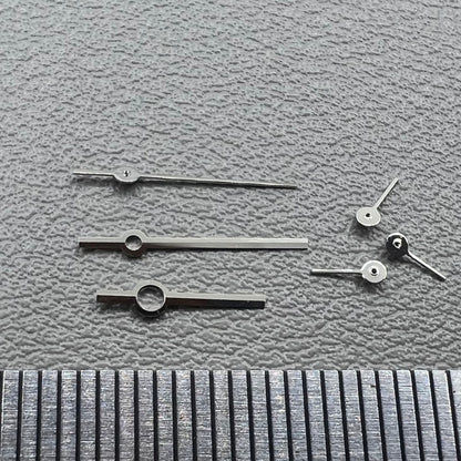 Silver watch hands set for Ronda 5030.D quartz movement, precision timepiece parts.