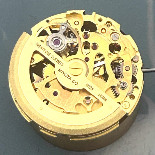 Golden Miyota 8N24 hollow mechanical watch movement, Japan-made precision for accessories.