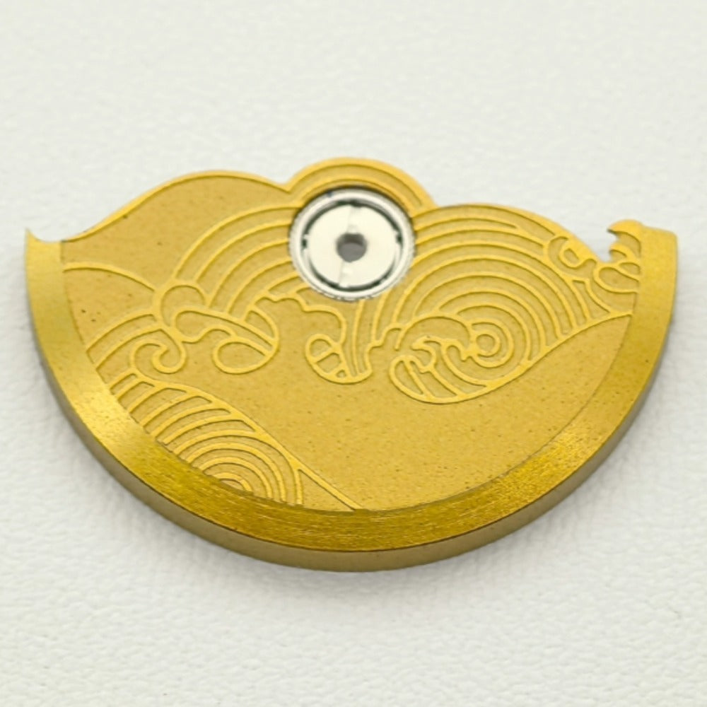 Yellow modified auspicious cloud rotor oscillating weight for NH35 NH36 watch movements, enhancing precision.