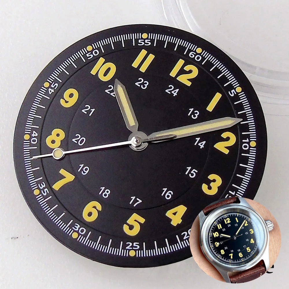 Pilot 29mm Nologo black and silver dial face for NH35 NH36 vintage diver watch mod parts