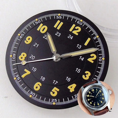 Pilot 29mm Nologo black and silver dial face for NH35 NH36 vintage diver watch mod parts