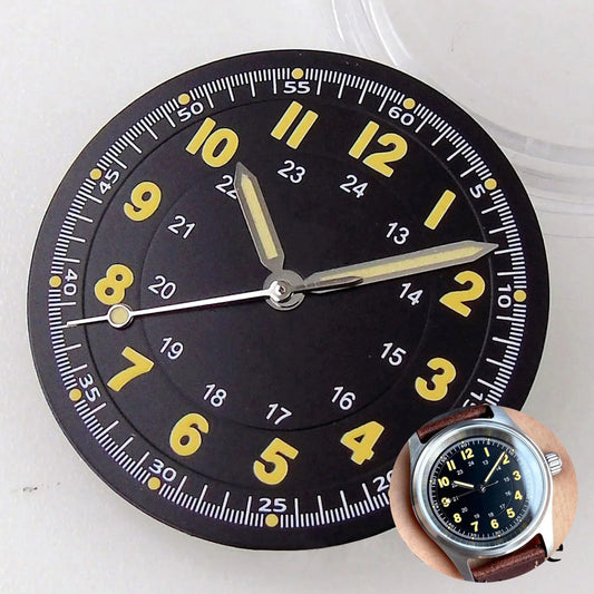 Pilot 29mm Nologo black and silver dial face for NH35 NH36 vintage diver watch mod parts