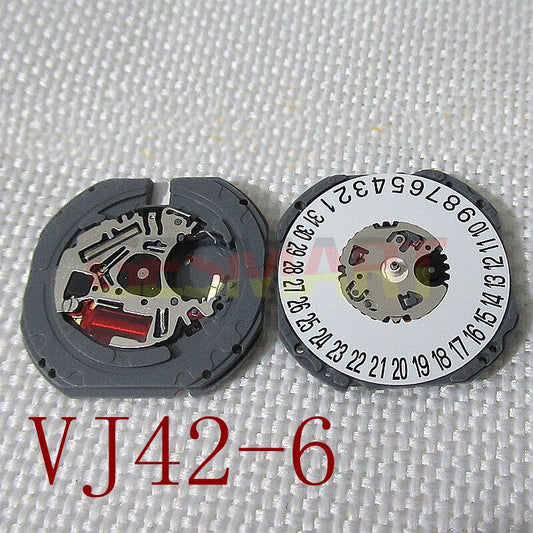 Hattori Epson quartz watch movement with date display at 3 and 6 o'clock, made in Japan.