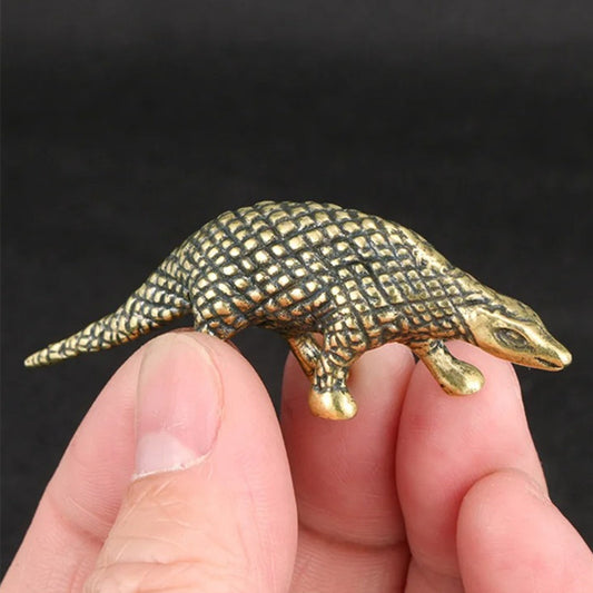 Vintage solid copper pangolin trinket, hand-carved bronze figurine for unique decor.