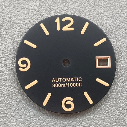 28.5mm Watch Dial Orange Font Black Fit for NH35 NH36 Yellow Lume 300m