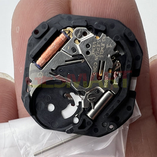 Japan Made Hattori Epson TMI VX3K VX3KE quartz watch movement showing date at 3 o'clock position