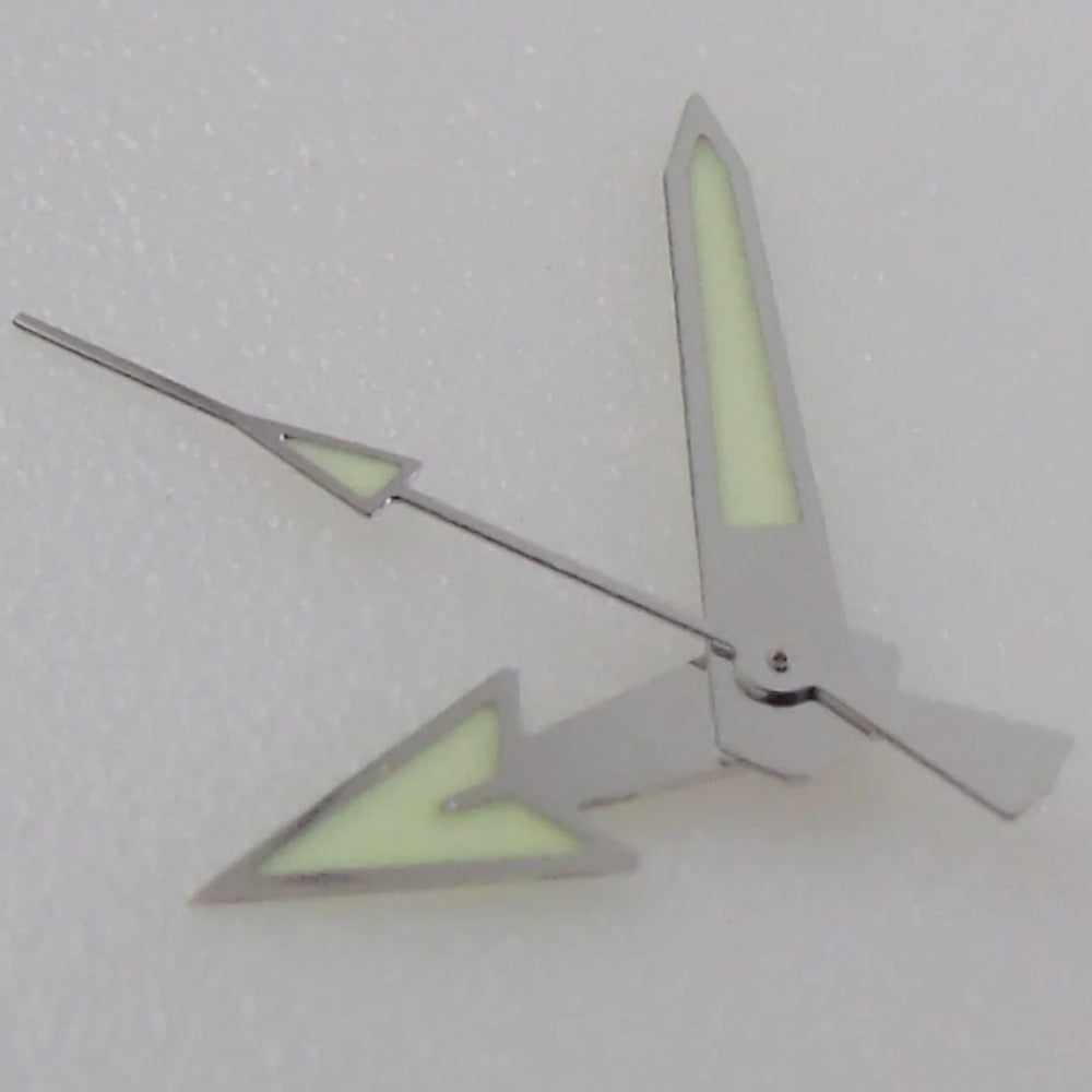 Silver-trimmed Monster C3 Super Green luminous watch hands, compatible with NH35 NH36 NH38 NH70 NH72 movements.