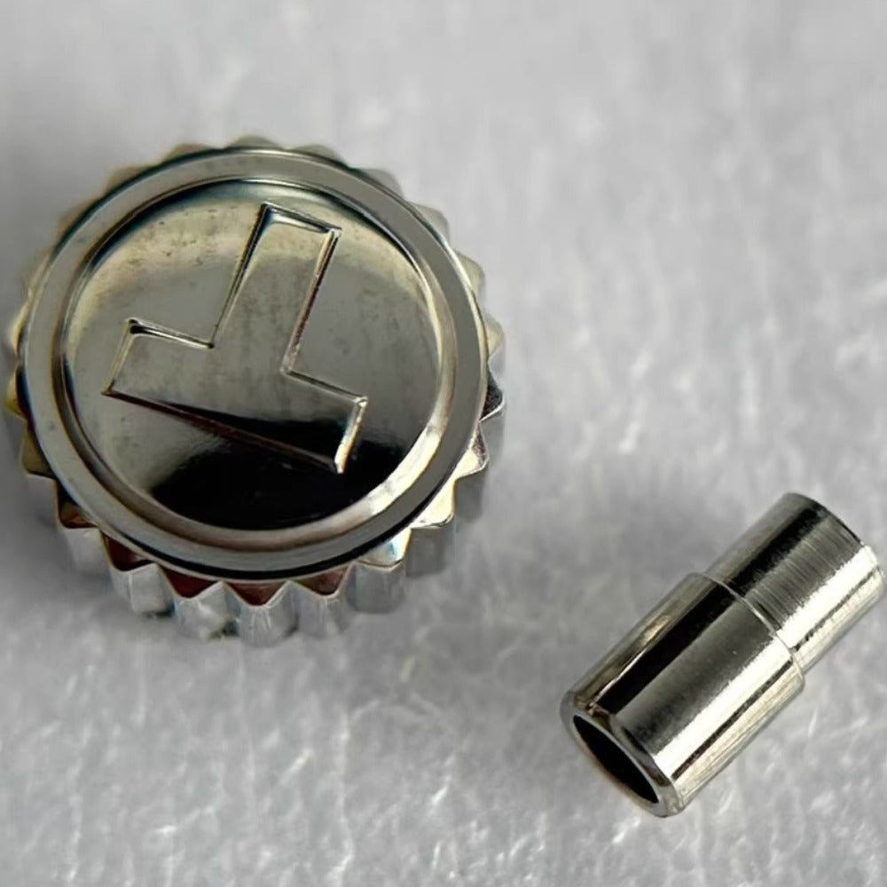 Steel silver watch crown for Tissot T106, durable replacement part for precise watch repair