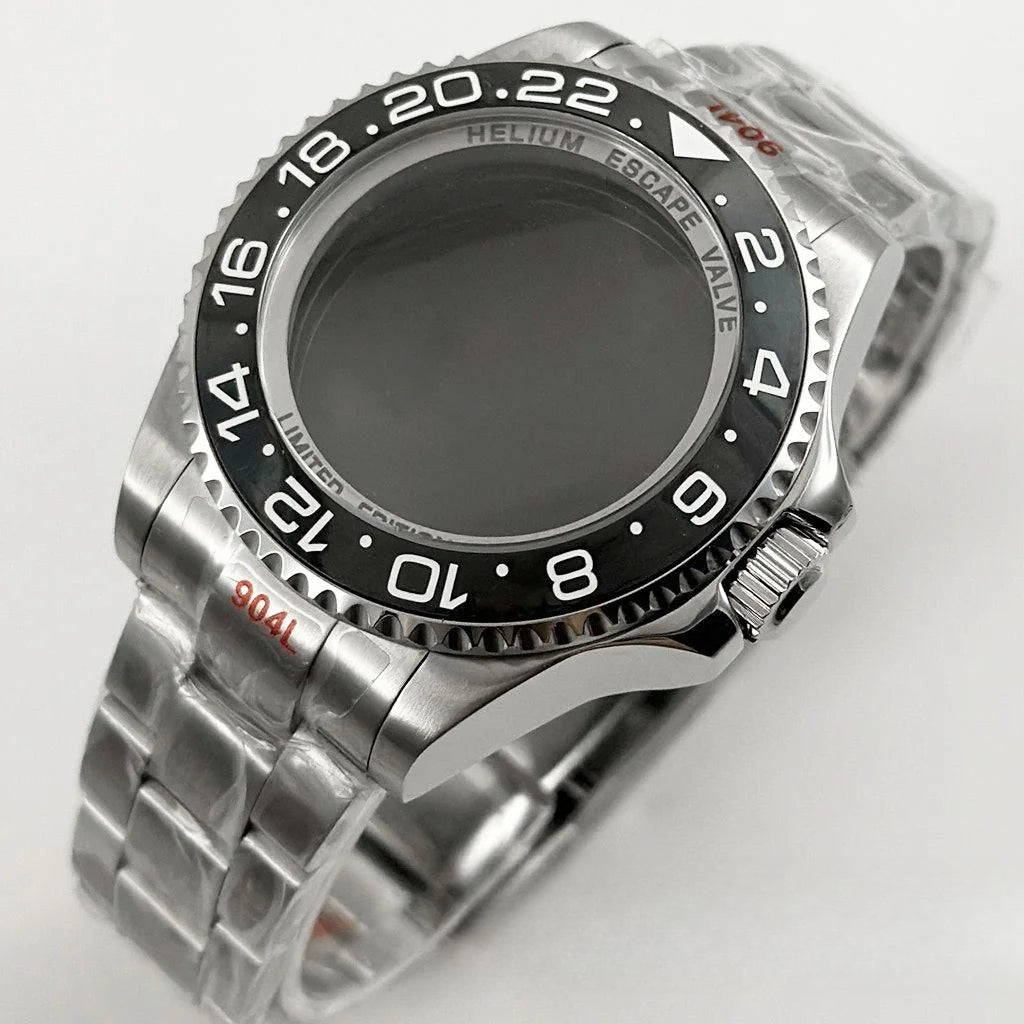 44mm Black Blue GMT Ceramic Bezel Watch Case for Deep SEA for NH34 NH35 NH36
