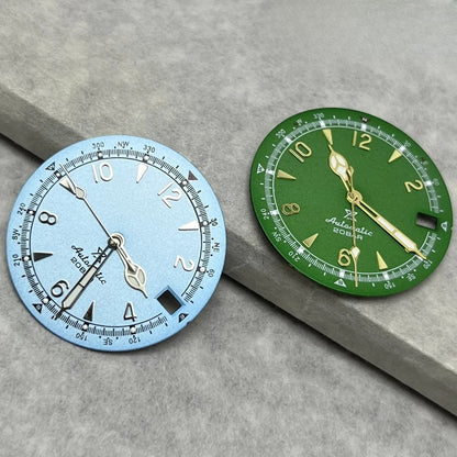 28.5mm Vintage Watch Dial Hands Green Luminous For SKX Mod Fit NH35/36 Movement