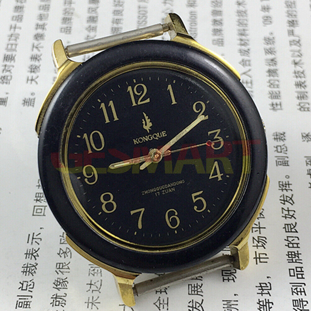 36mm manual mechanical watch by China Made, featuring 17 jewels, black dial, and luminous hands for easy nighttime reading.