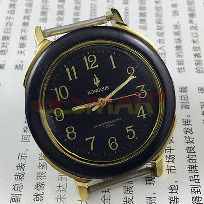 36mm manual mechanical watch by China Made, featuring 17 jewels, black dial, and luminous hands for easy nighttime reading.