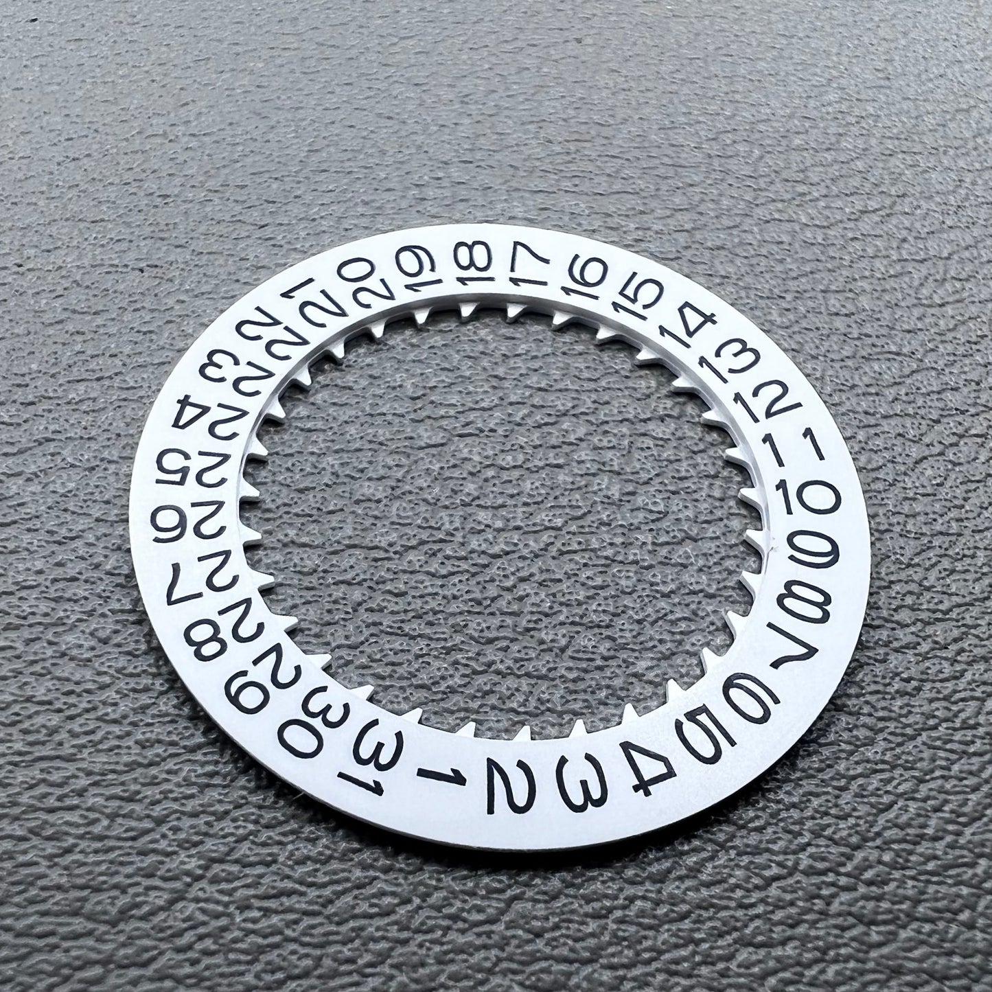 Black font white date disk wheel for NH35 NH36 watch movement, date display at 3 o'clock position.
