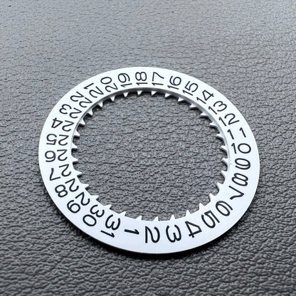 Black font white date disk wheel for NH35 NH36 watch movement, date display at 3 o'clock position.