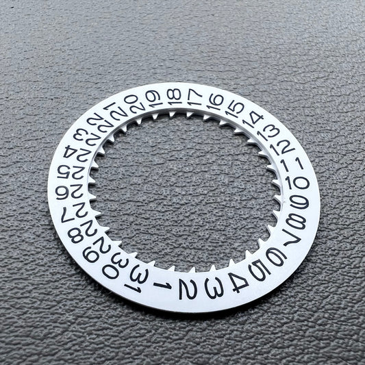 Black font white date disk wheel for NH35 NH36 watch movement, date display at 3 o'clock position.
