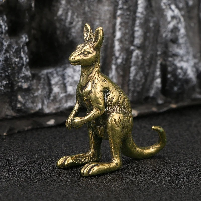 Hand-carved solid copper kangaroo trinket with vintage bronze finish, collectible decor piece.