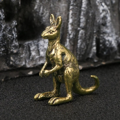 Hand-carved solid copper kangaroo trinket with vintage bronze finish, collectible decor piece.