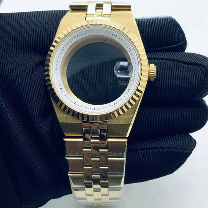 Gold 40mm Land-Dwellwe 904L Watch Case+Strap Sapphire Glass For NH34 NH35 NH36