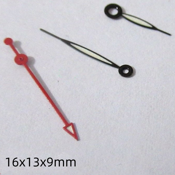 16mm Black+Red Painted Green Lume Watch Hands Set for Miyota 2035 2115 2105 2305