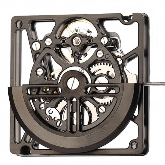 Chinese Hangzhou Square Black 1B01D Carved Hollow Automatic Mechanical Movement