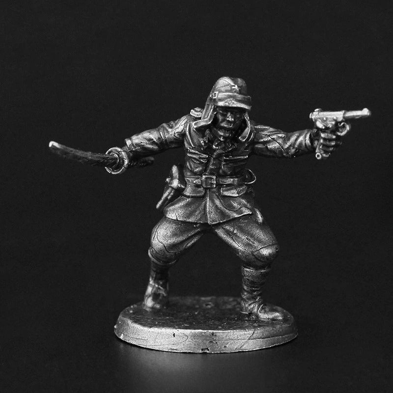White Brass Figurine WWII Officer Miniature - Pistol and Saber Wargame Figure