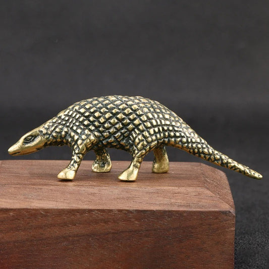 Solid copper pangolin figurine with vintage bronze finish, hand-carved details for unique decor.