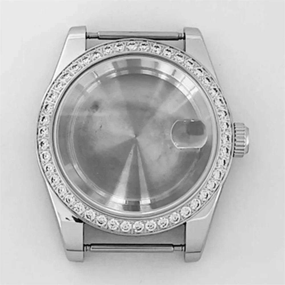 39mm Stainless Steel Diamond Sapphire Glass Watch Case for NH35 NH36 Movement