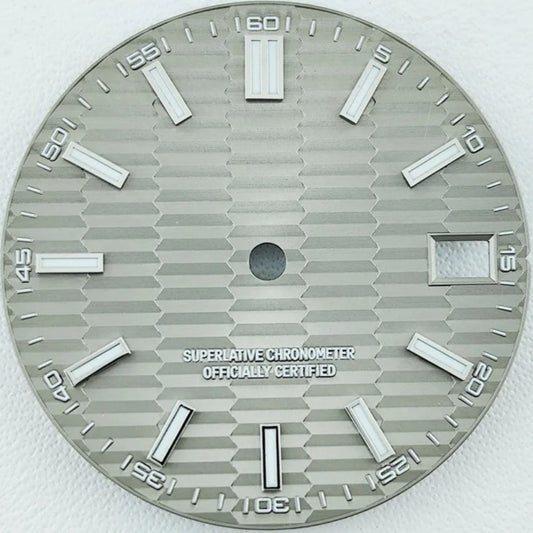 Green Lume Waved Light Grey Watch Dial with Silver Nail Fit for NH35