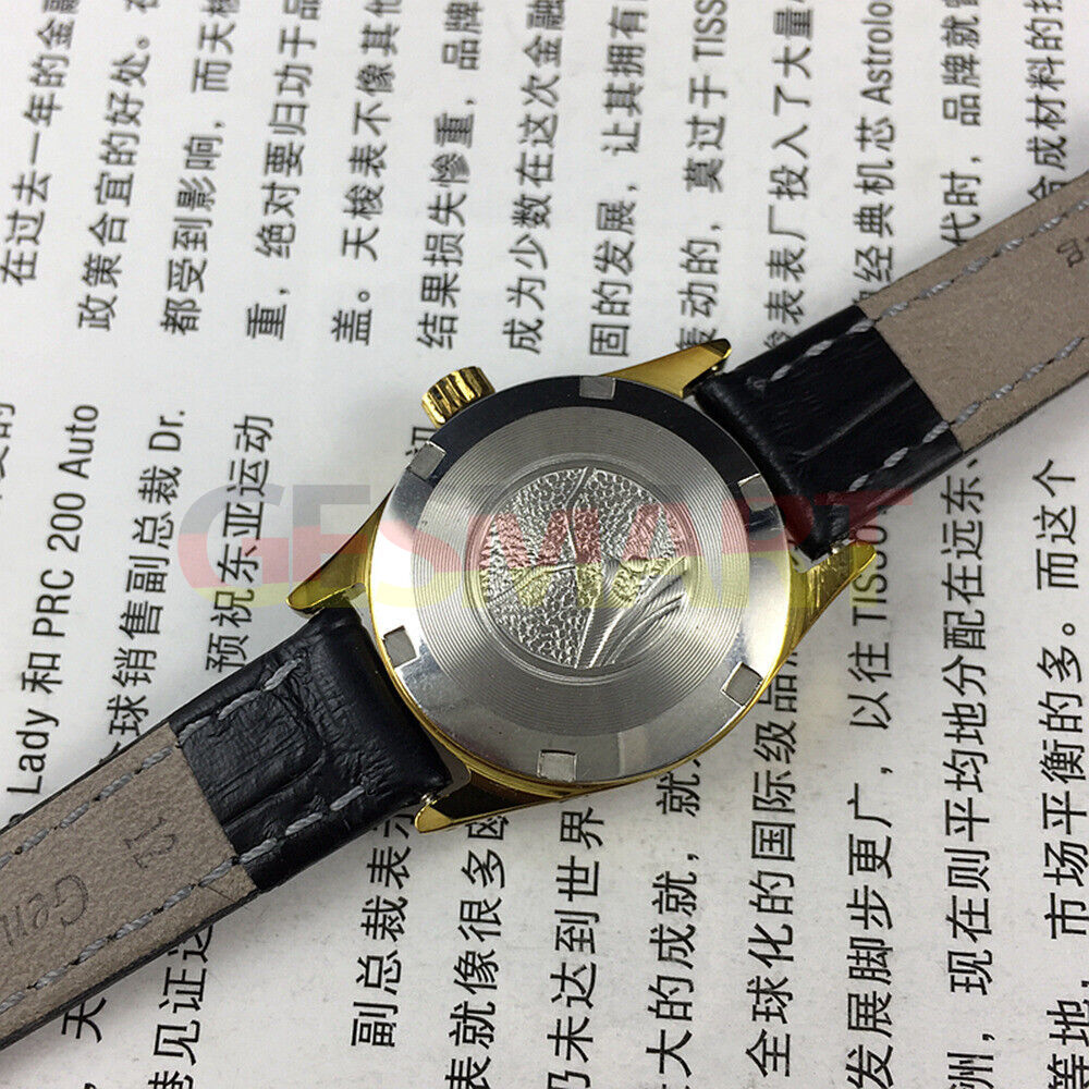 Montre mécanique à cadran rond pour femme, cadran doré, calendrier simple, motif mouette