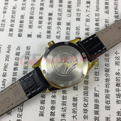 Montre mécanique à cadran rond pour femme, cadran doré, calendrier simple, motif mouette